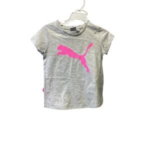 PUMA Girls 3 Piece Set Short Sleeve Gray Shirt Pink Tank & Pink Short Size 5
